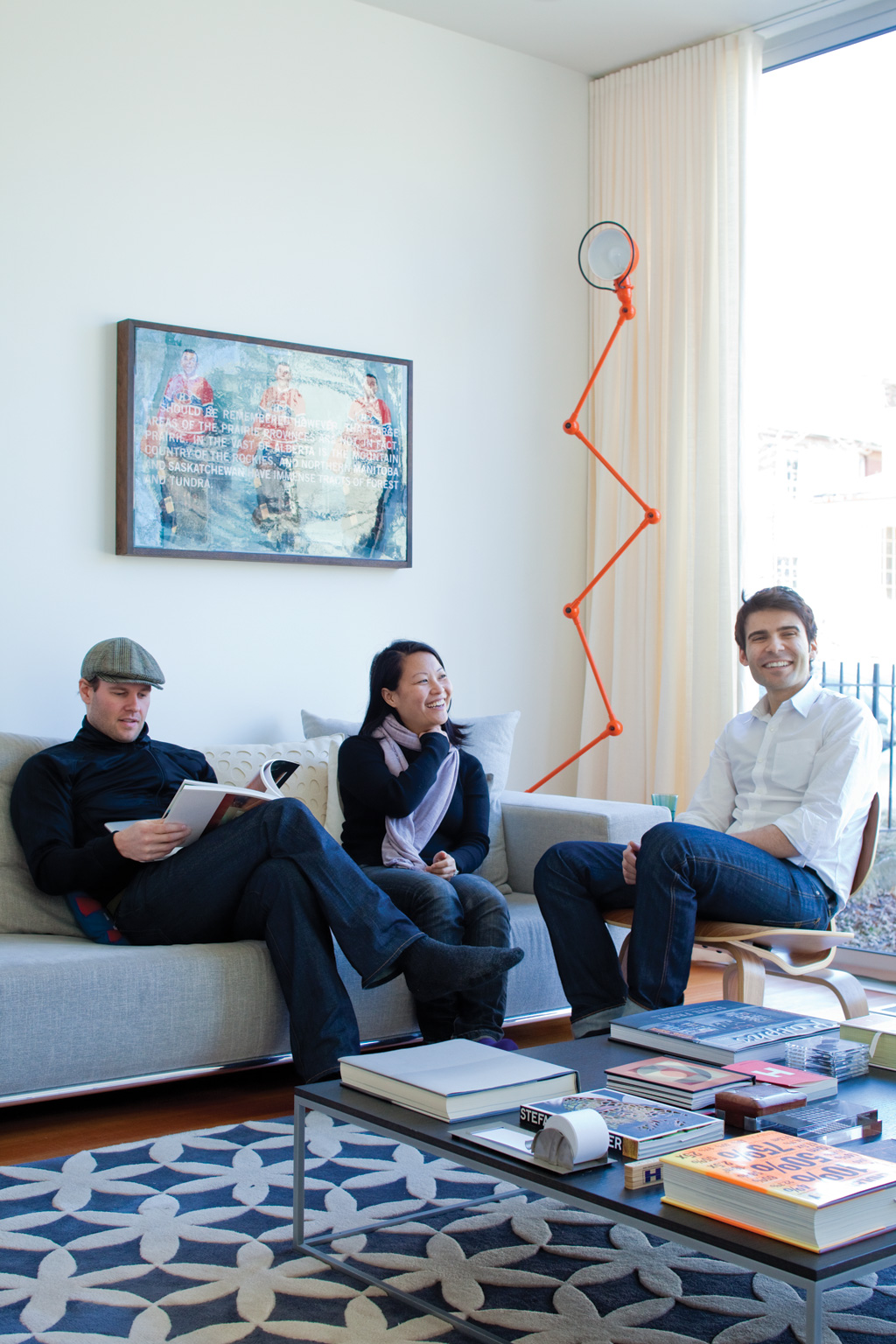 Davis (left), Yu and Mazen El- Abdallah sit in the front room - Mazen Studio Riverdale Taylor shop